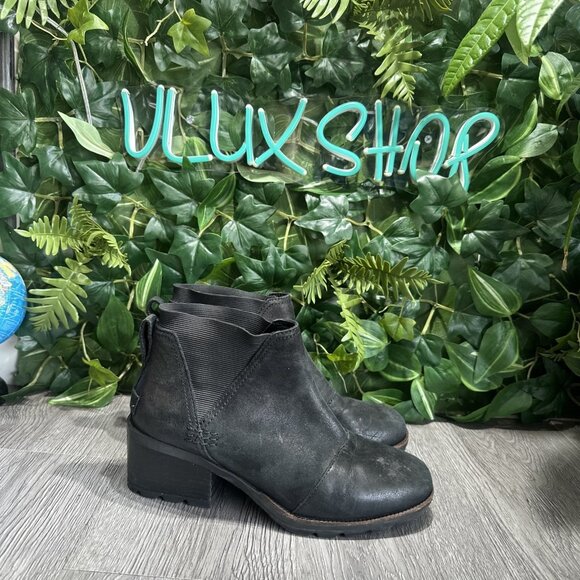 Sorel Cate Chelsea NL3712-010 Women's Black Leather Pull-on Ankle Bootie 7 - Picture 1 of 9